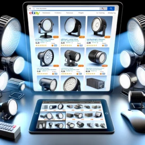 A variety of LED spotlights displayed on a virtual eBay store page, showcasing options for both intimate home settings and commercial use